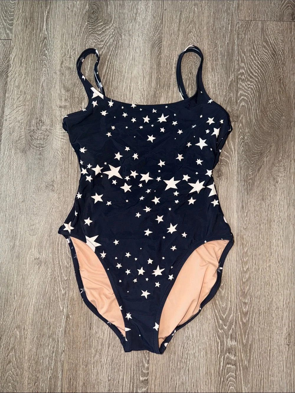J Crew Star Print Scoopback Swimsuit navy blue beach vacation tropical resort